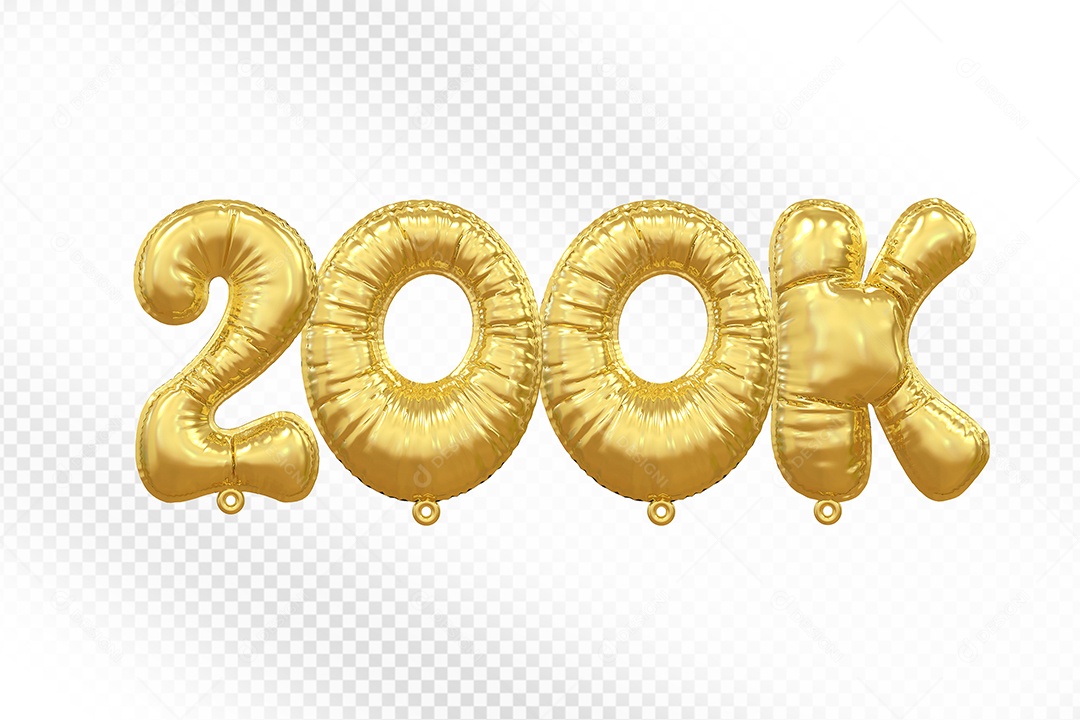 Balão de Número 200K Dourado Elemento 3D Para Composição PSD