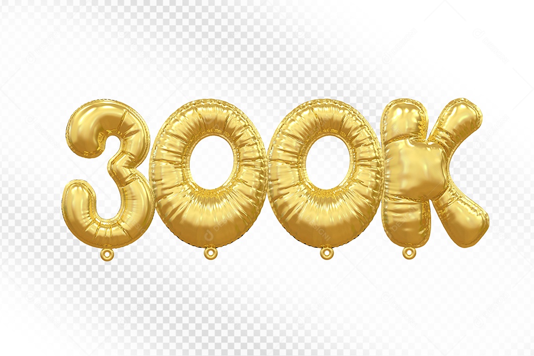 Balão de Número 300K Dourado Elemento 3D Para Composição PSD