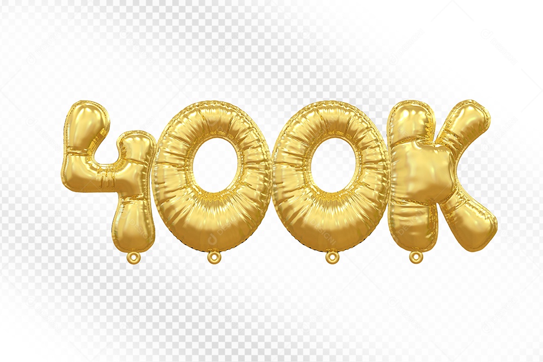 Balão de Número 400K Dourado Elemento 3D Para Composição PSD