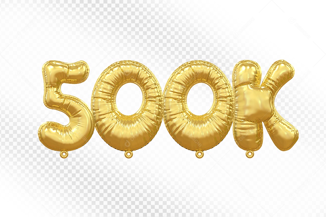 Balão de Número 500K Dourado Elemento 3D Para Composição PSD