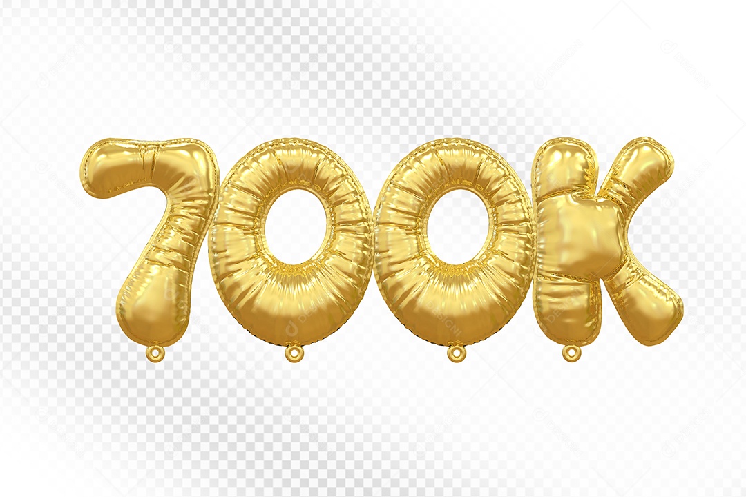 Balão de Número 700K Dourado Elemento 3D Para Composição PSD