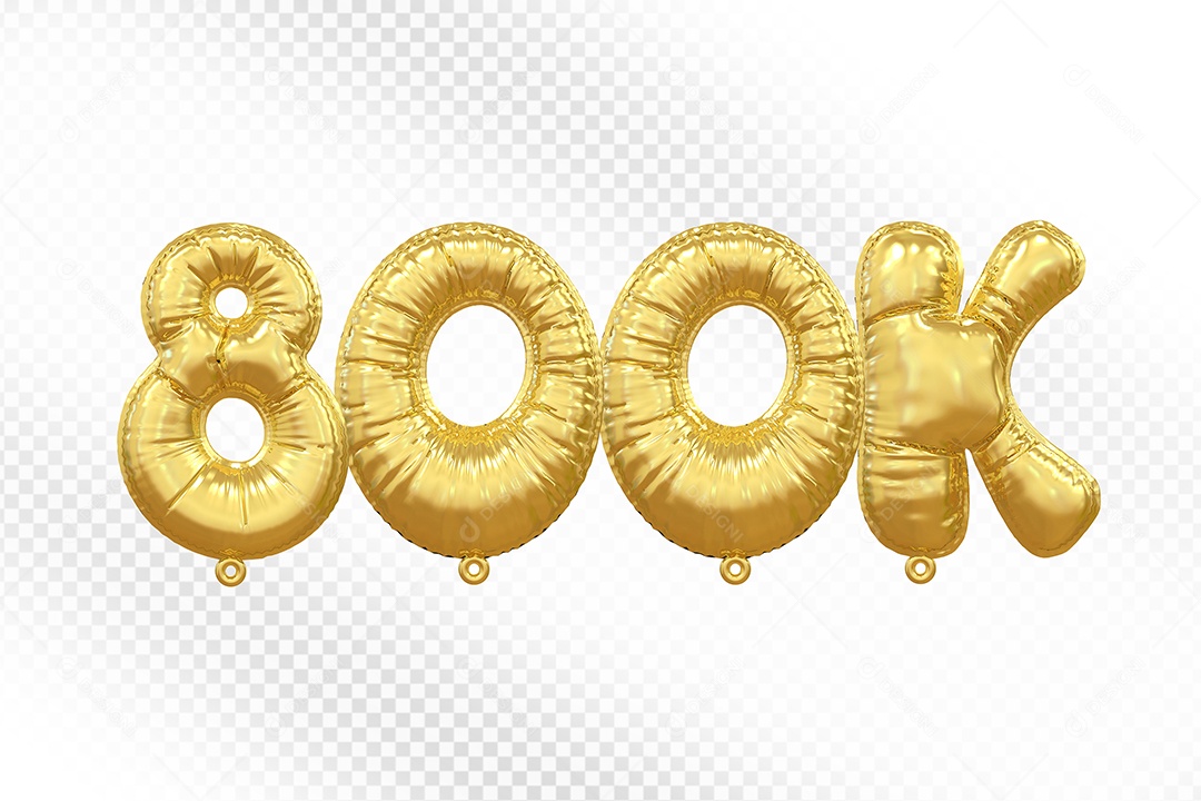 Balão de Número 800K Dourado Elemento 3D Para Composição PSD
