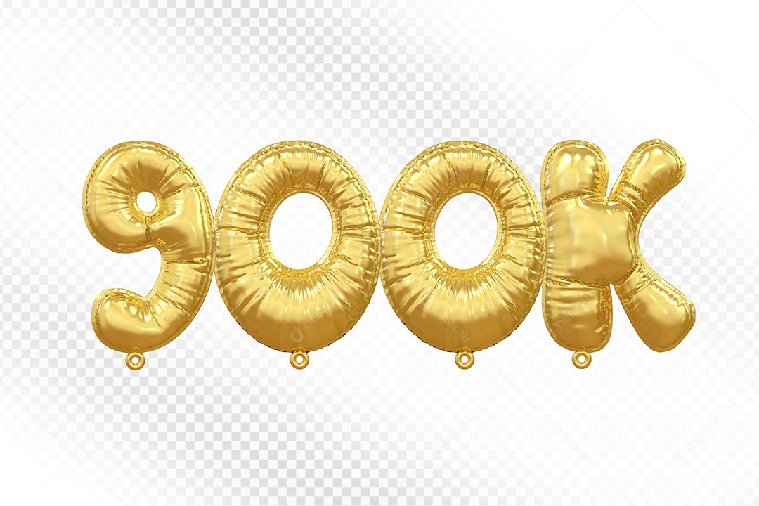 Balão de Número 900K Dourado Elemento 3D Para Composição PSD