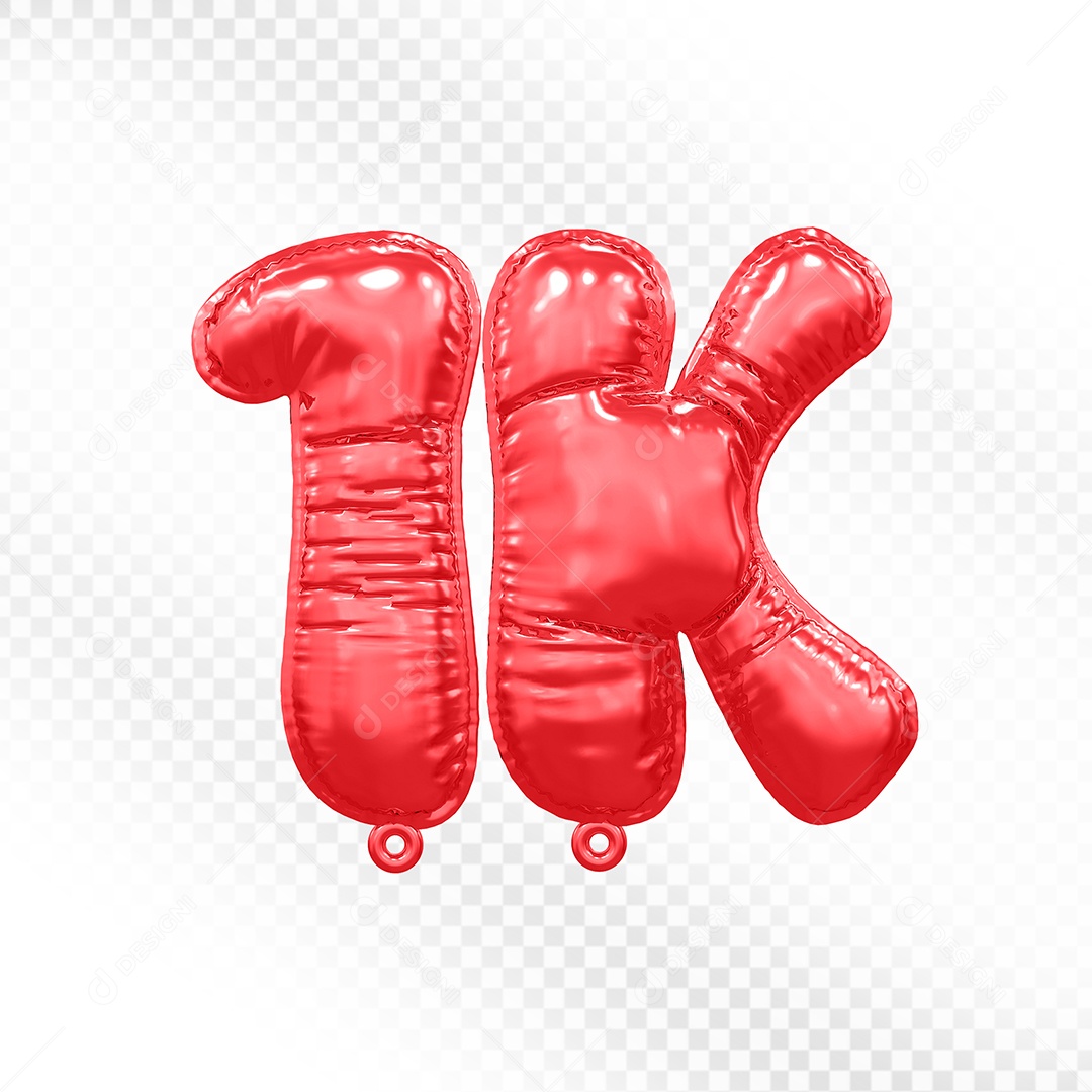 Balão de Número 1K Vermelho Elemento 3D Para Composição PSD