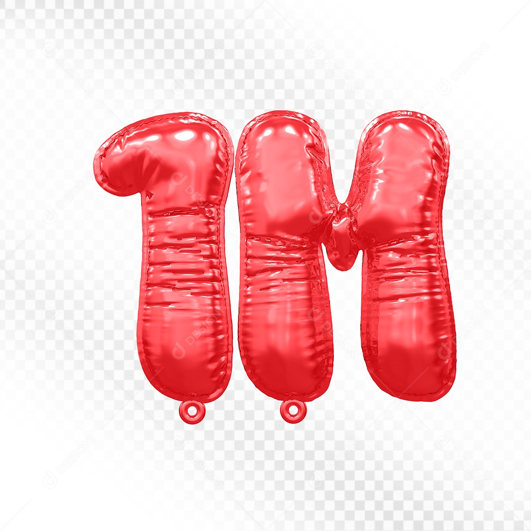 Balão de Número 1M Vermelho Elemento 3D Para Composição PSD
