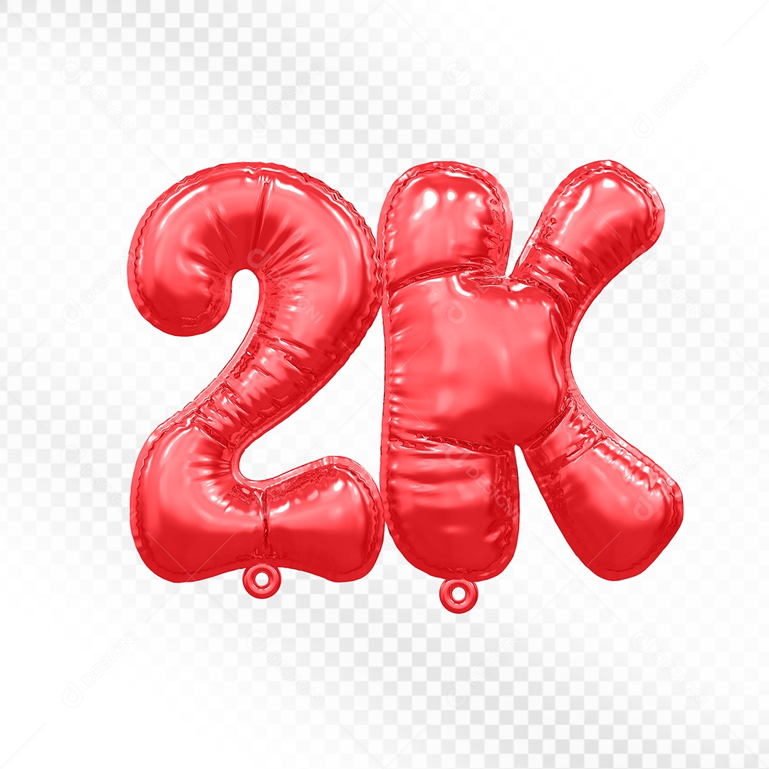 Balão de Número 2K Vermelho Elemento 3D Para Composição PSD