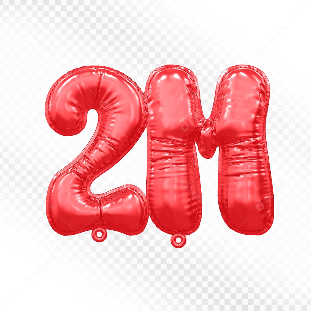 Balão de Número 2M Vermelho Elemento 3D Para Composição PSD