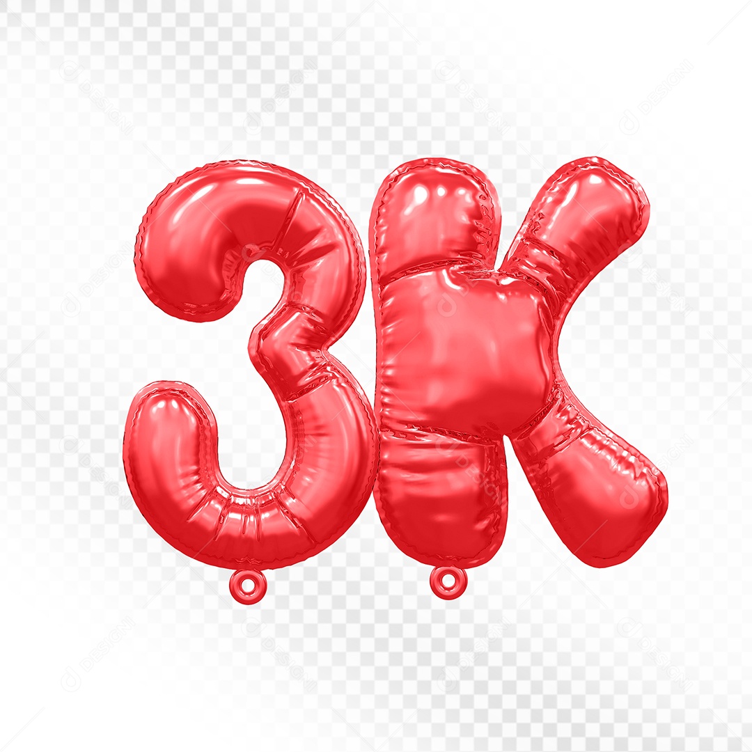 Balão de Número 3K Vermelho Elemento 3D Para Composição PSD