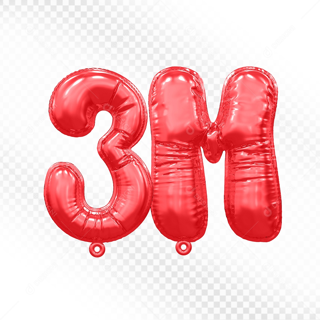 Balão de Número 3M Vermelho Elemento 3D Para Composição PSD