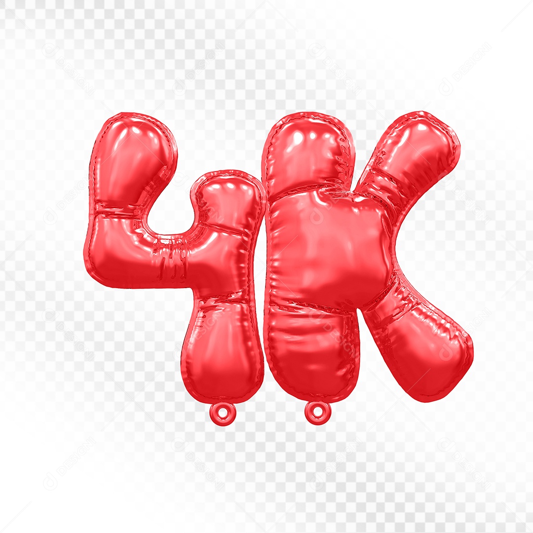 Balão de Número 4K Vermelho Elemento 3D Para Composição PSD