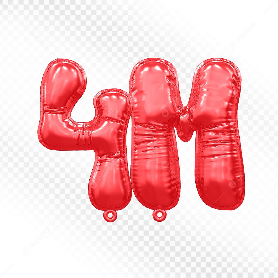 Balão de Número 4M Vermelho Elemento 3D Para Composição PSD