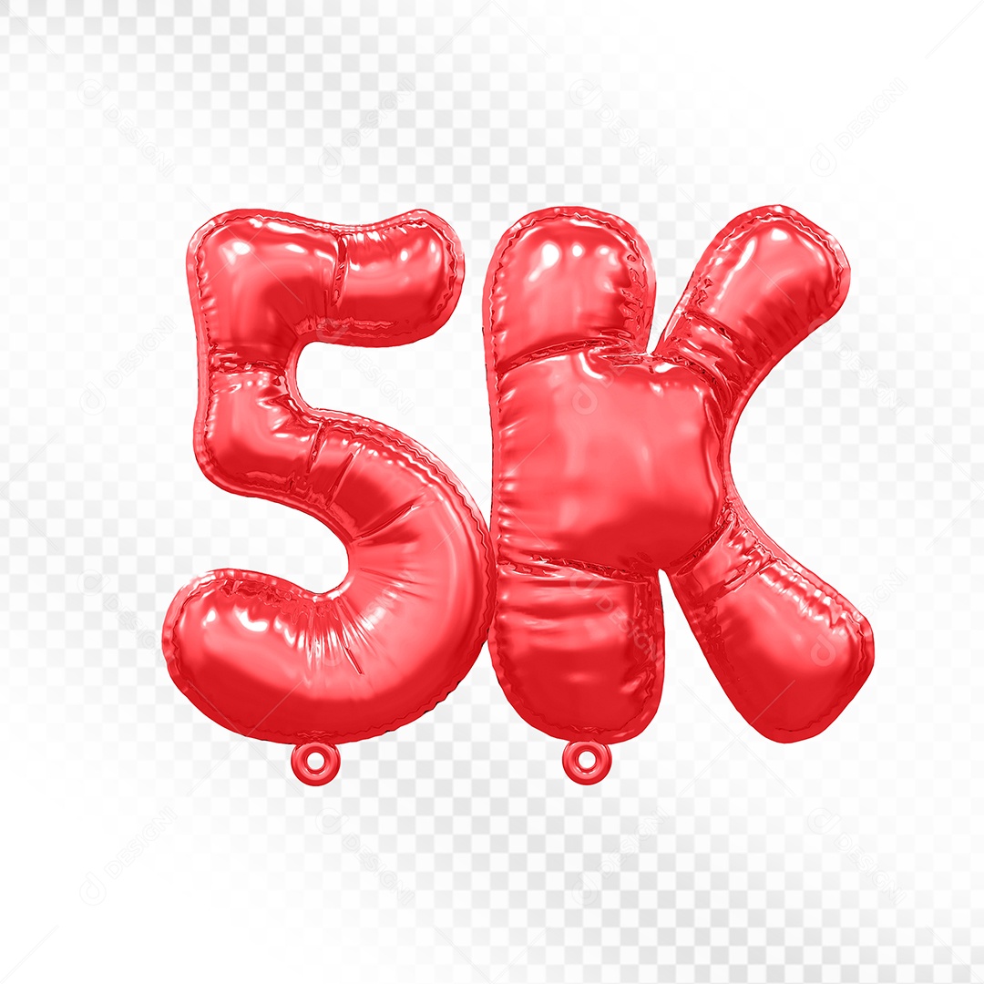 Balão de Número 5K Vermelho Elemento 3D Para Composição PSD