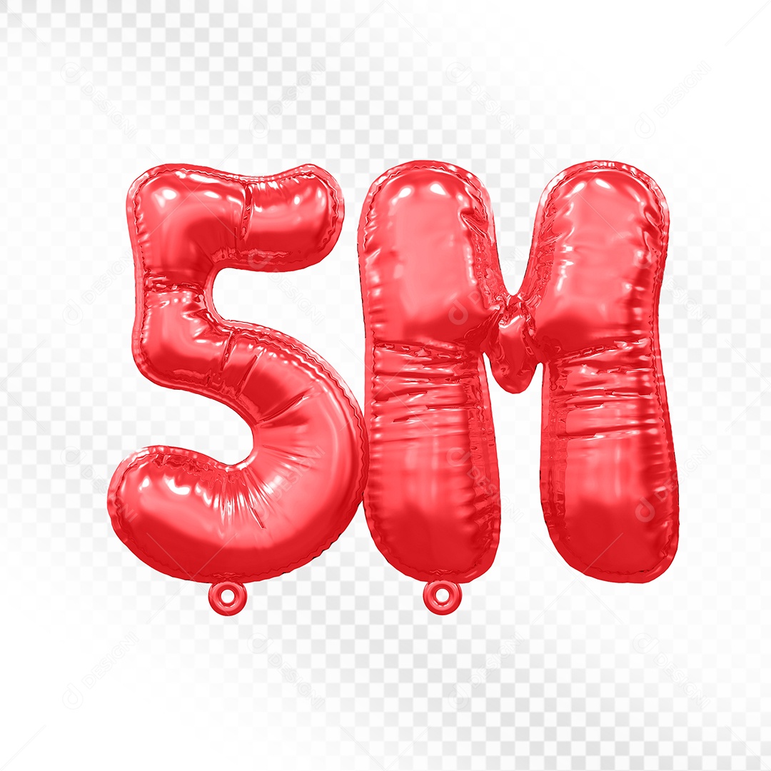 Balão de Número 5M Vermelho Elemento 3D Para Composição PSD