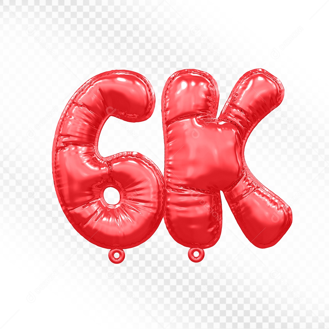 Balão de Número 6K Vermelho Elemento 3D Para Composição PSD