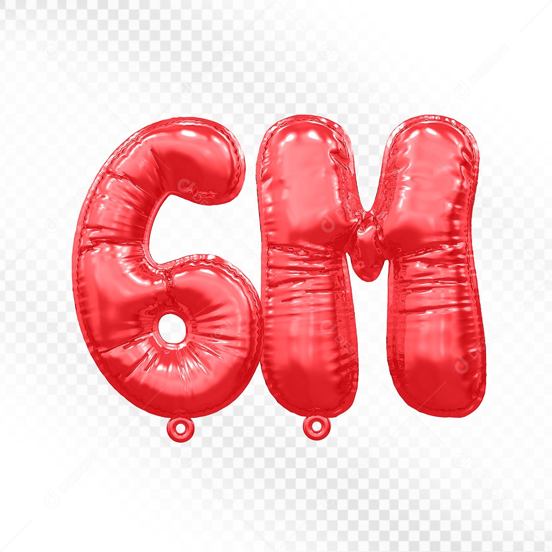 Balão de Número 6M Vermelho Elemento 3D Para Composição PSD