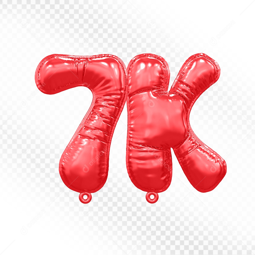 Balão de Número 7K Vermelho Elemento 3D Para Composição PSD