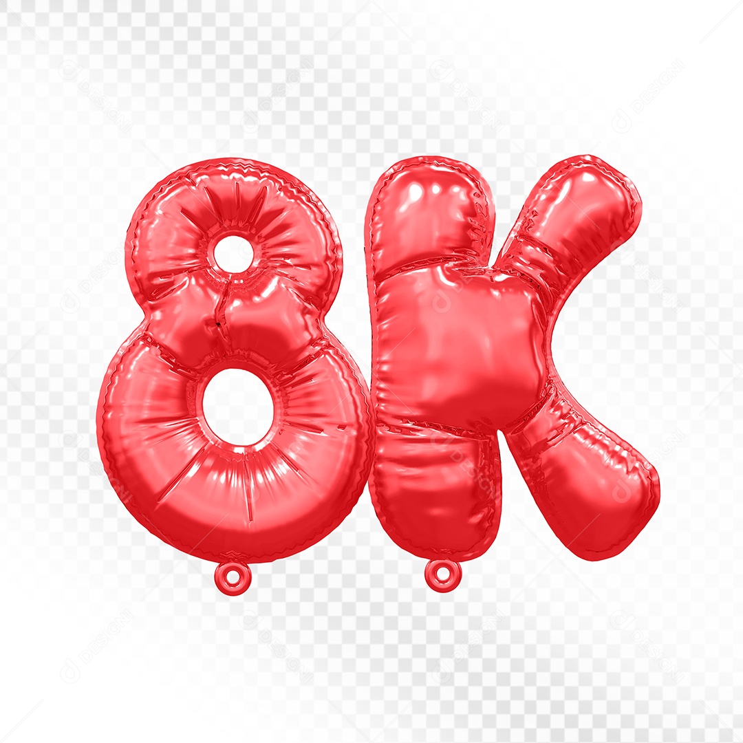 Balão de Número 8K Vermelho Elemento 3D Para Composição PSD