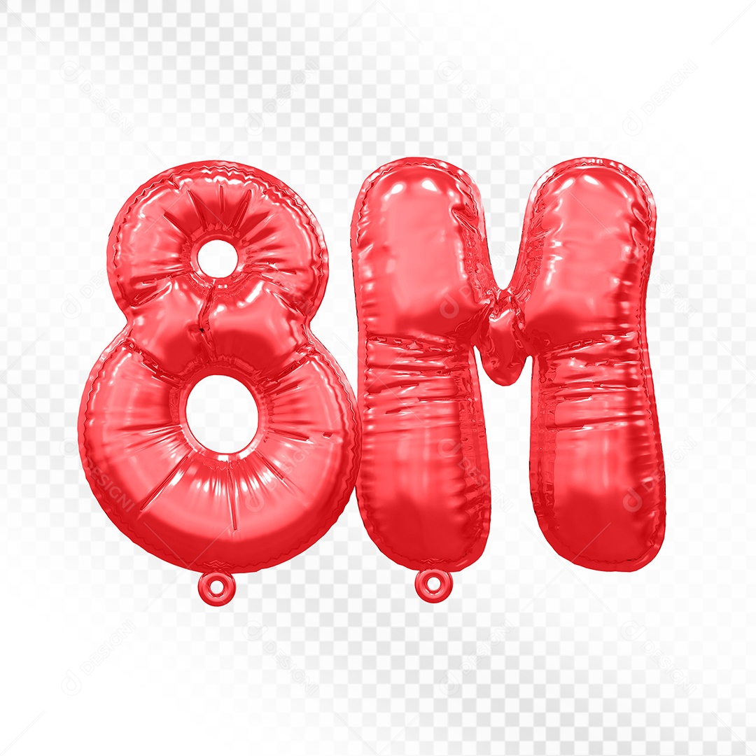 Balão de Número 8M Vermelho Elemento 3D Para Composição PSD