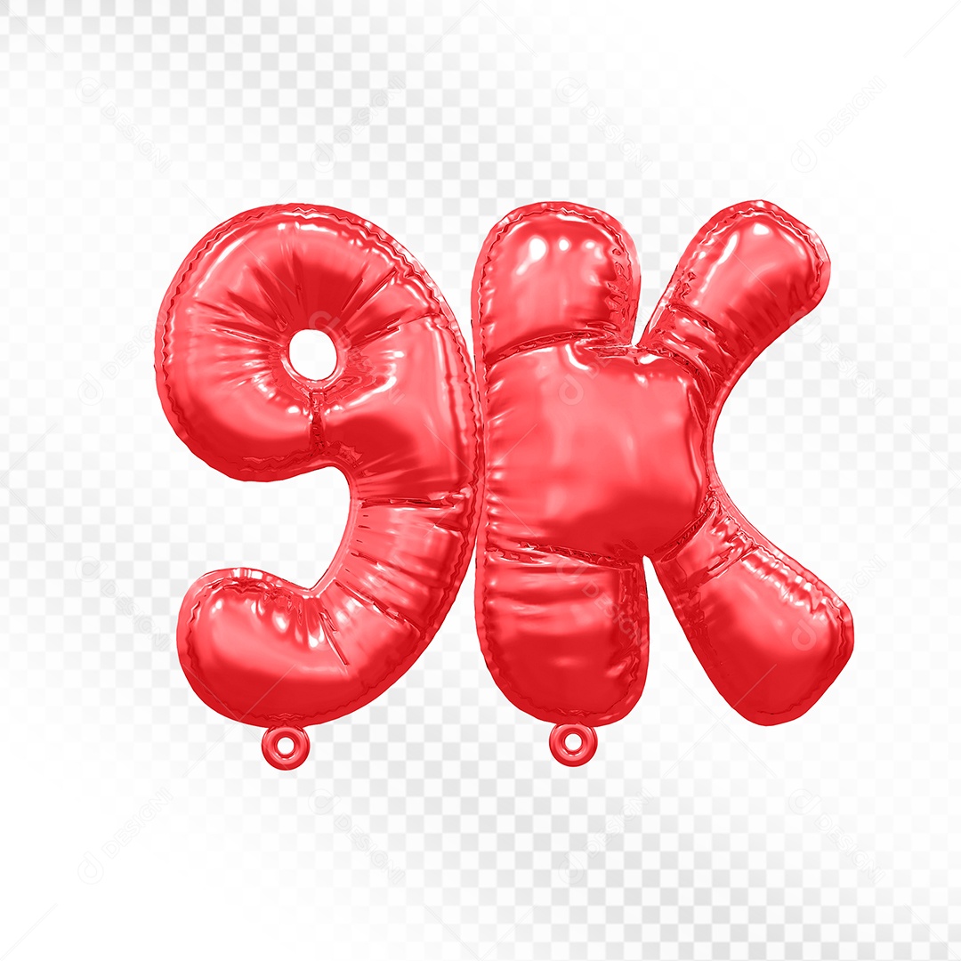 Balão de Número 9K Vermelho Elemento 3D Para Composição PSD