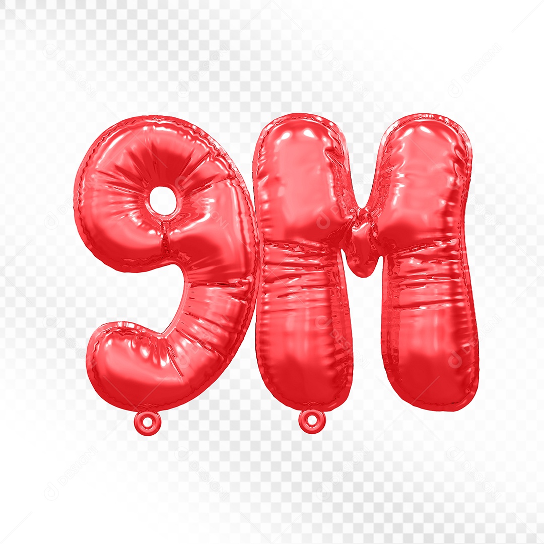 Balão de Número 9M Vermelho Elemento 3D Para Composição PSD