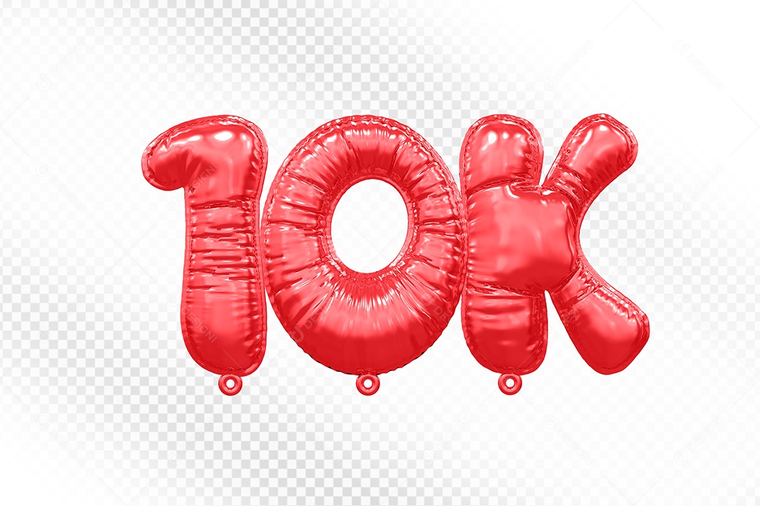 Balão de Número 10K Vermelho Elemento 3D Para Composição PSD