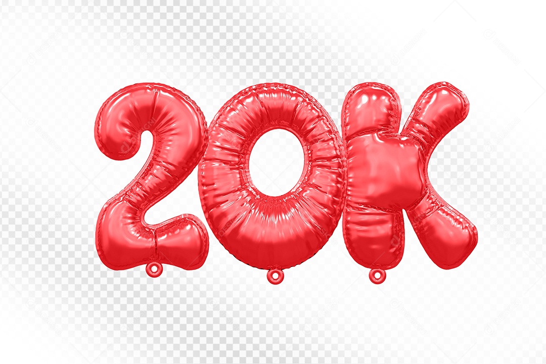 Balão de Número 20K Vermelho Elemento 3D Para Composição PSD