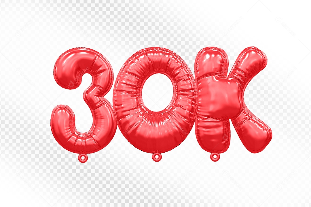 Balão de Número 30K Vermelho Elemento 3D Para Composição PSD