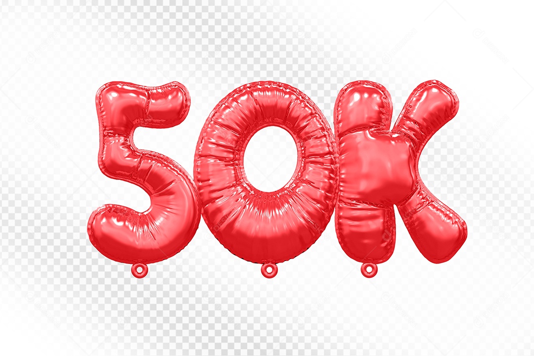 Balão de Número 50K Vermelho Elemento 3D Para Composição PSD