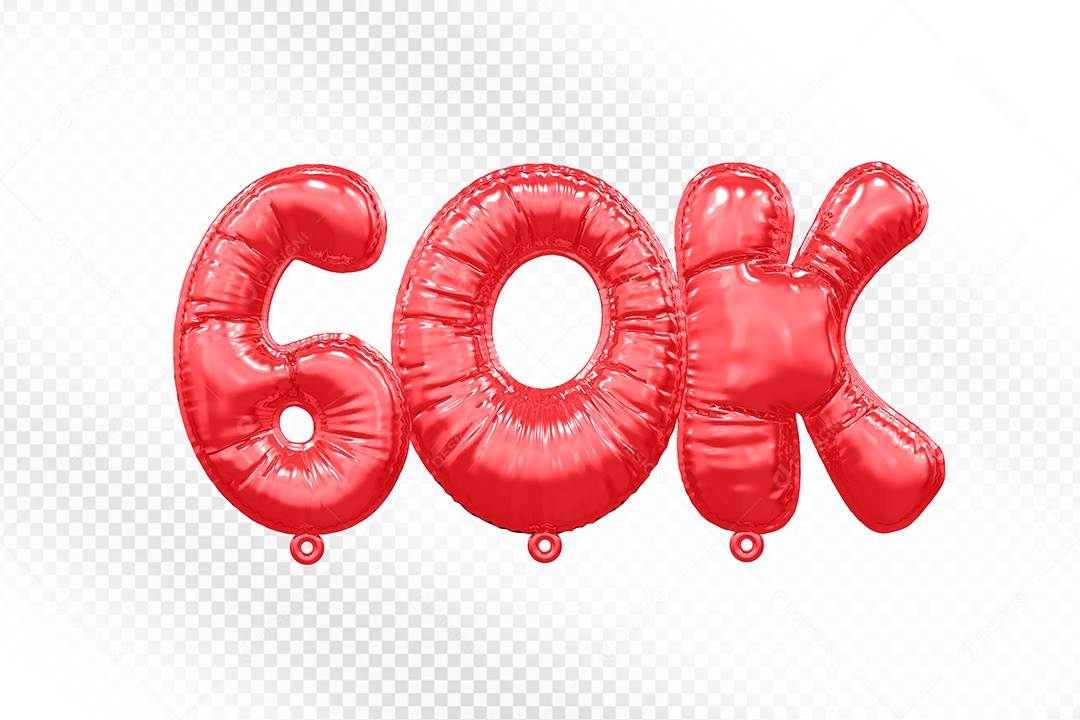 Balão de Número 60K Vermelho Elemento 3D Para Composição PSD
