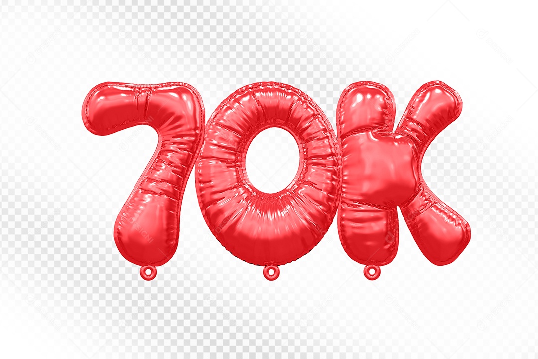 Balão de Número 70K Vermelho Elemento 3D Para Composição PSD