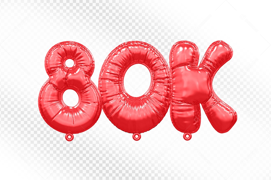 Balão de Número 80K Vermelho Elemento 3D Para Composição PSD