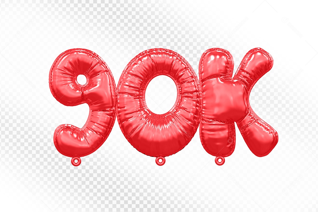Balão de Número 90K Vermelho Elemento 3D Para Composição PSD