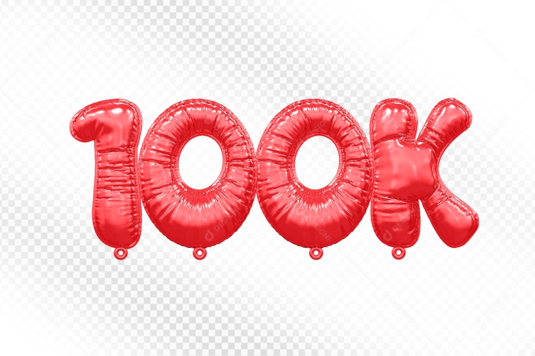 Balão de Número 100K Vermelho Elemento 3D Para Composição PSD
