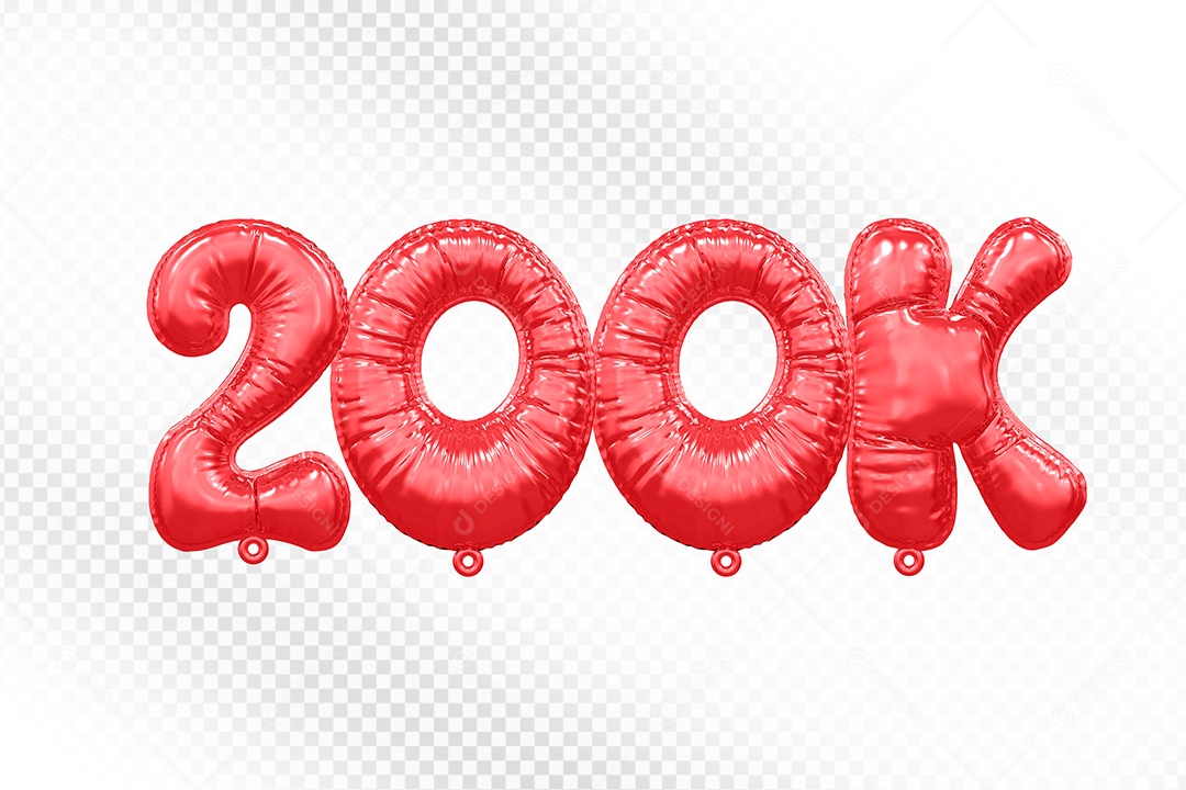 Balão de Número 200K Vermelho Elemento 3D Para Composição PSD