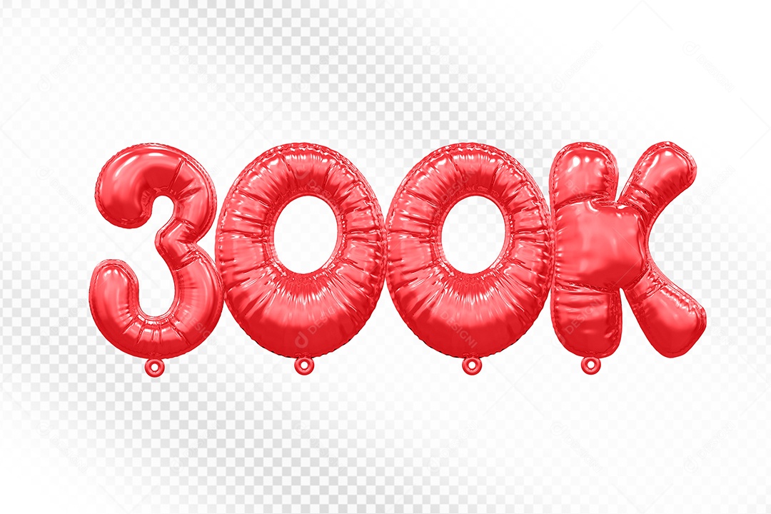 Balão de Número 300K Vermelho Elemento 3D Para Composição PSD