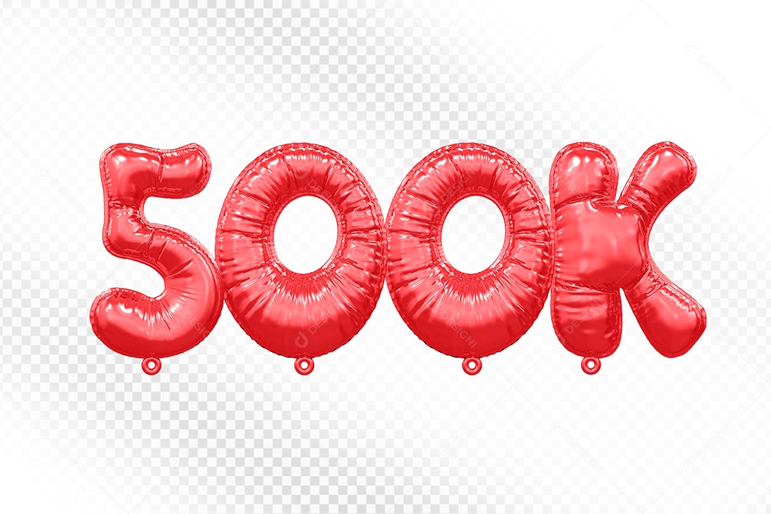 Balão de Número 500K Vermelho Elemento 3D Para Composição PSD