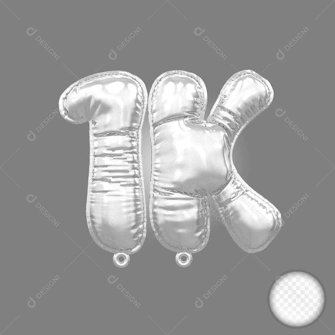 Balão de Número 1K Prata Elemento 3D Para Composição PSD