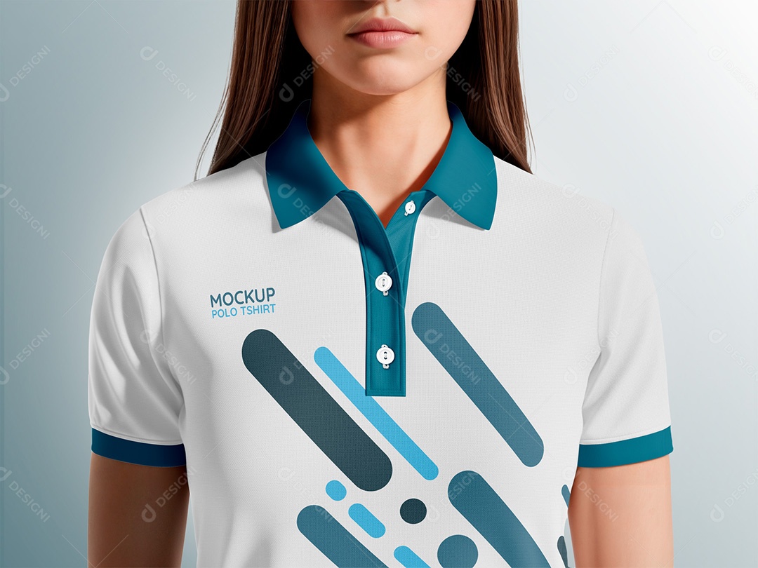 Mockup de Camisa Polo em Modelo Feminina PSD Editável
