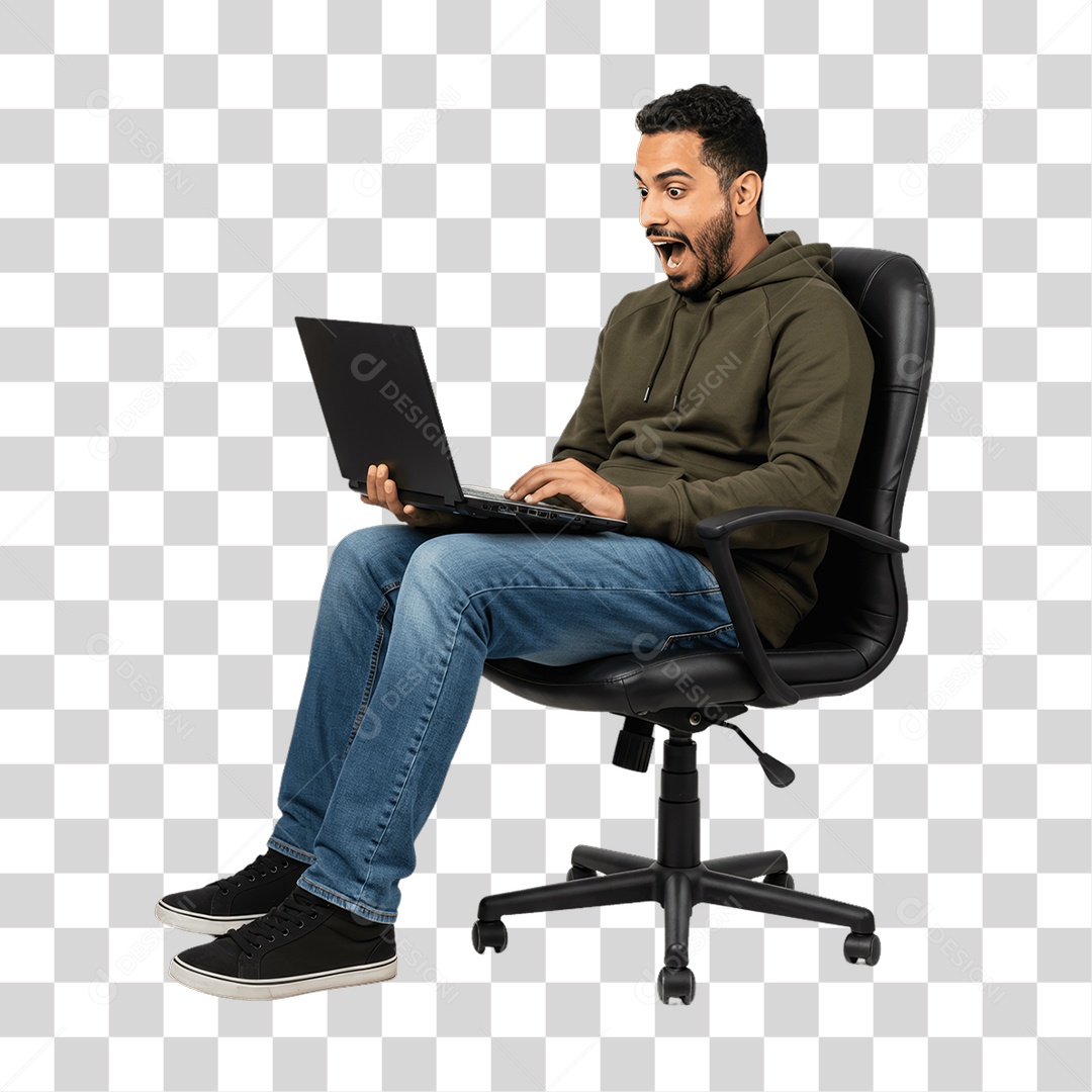 Pessoa Homem Sentado na Cadeira com Notebook PNG Transparente