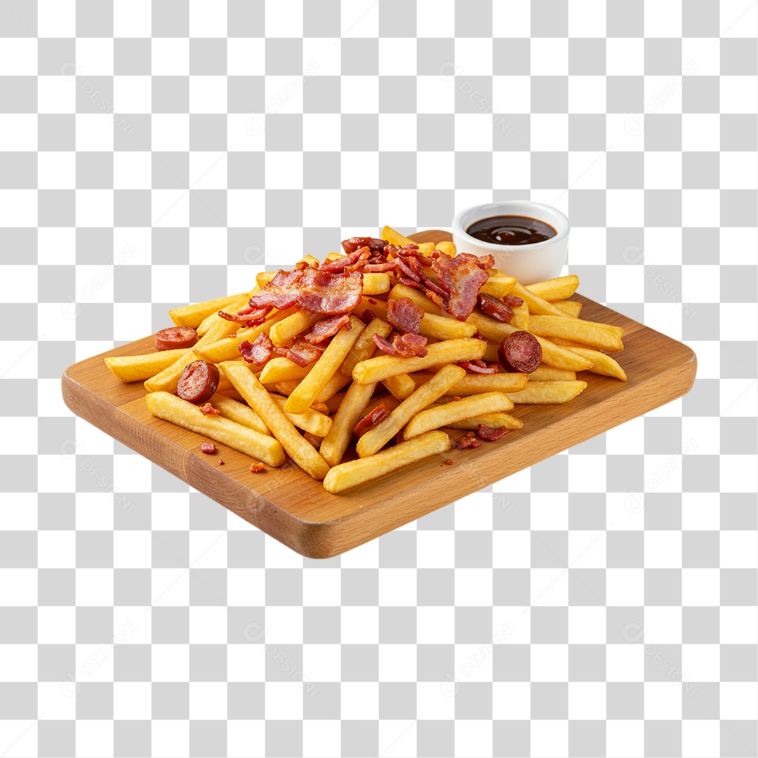 Porção de Batatas Fritas Bacon PNG Transparente