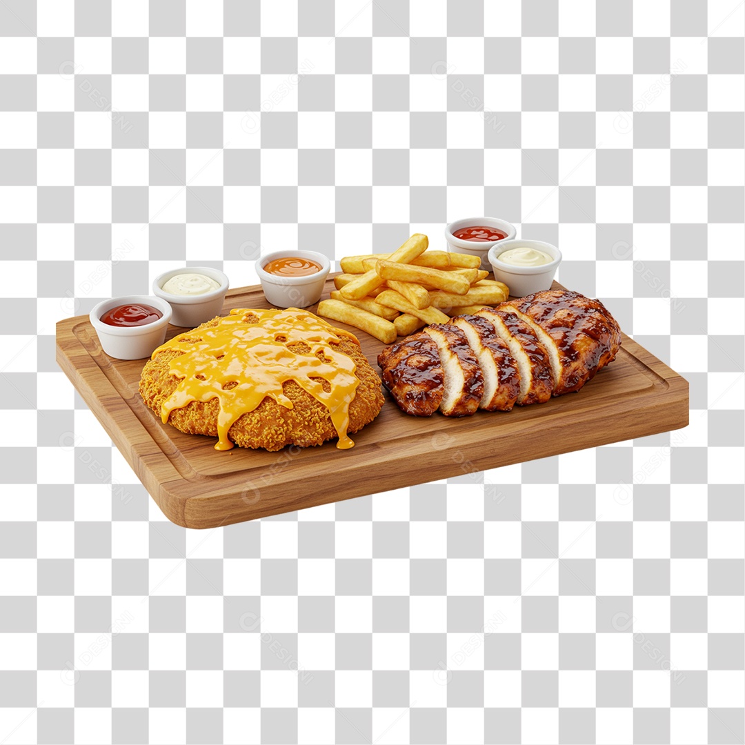 Porção de Batatas Fritas Frango Hambúrguer PNG Transparente