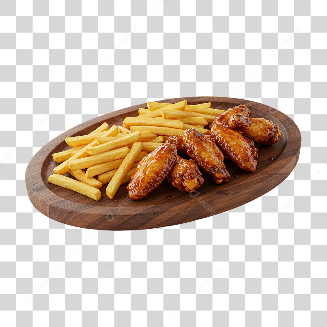 Porção de Batatas Fritas Frango PNG Transparente