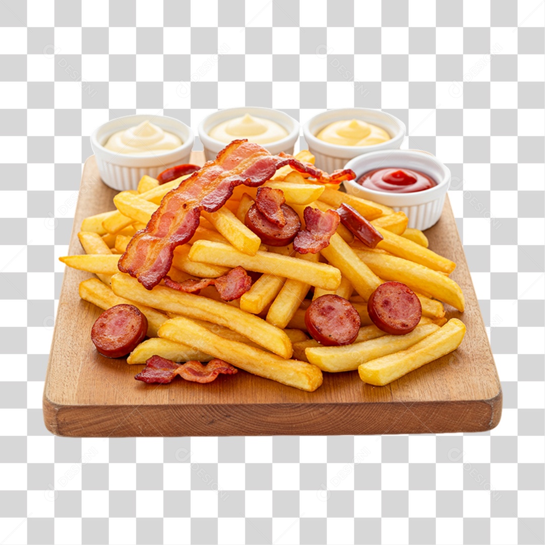 Porção de Batatas Fritas Bacon PNG Transparente