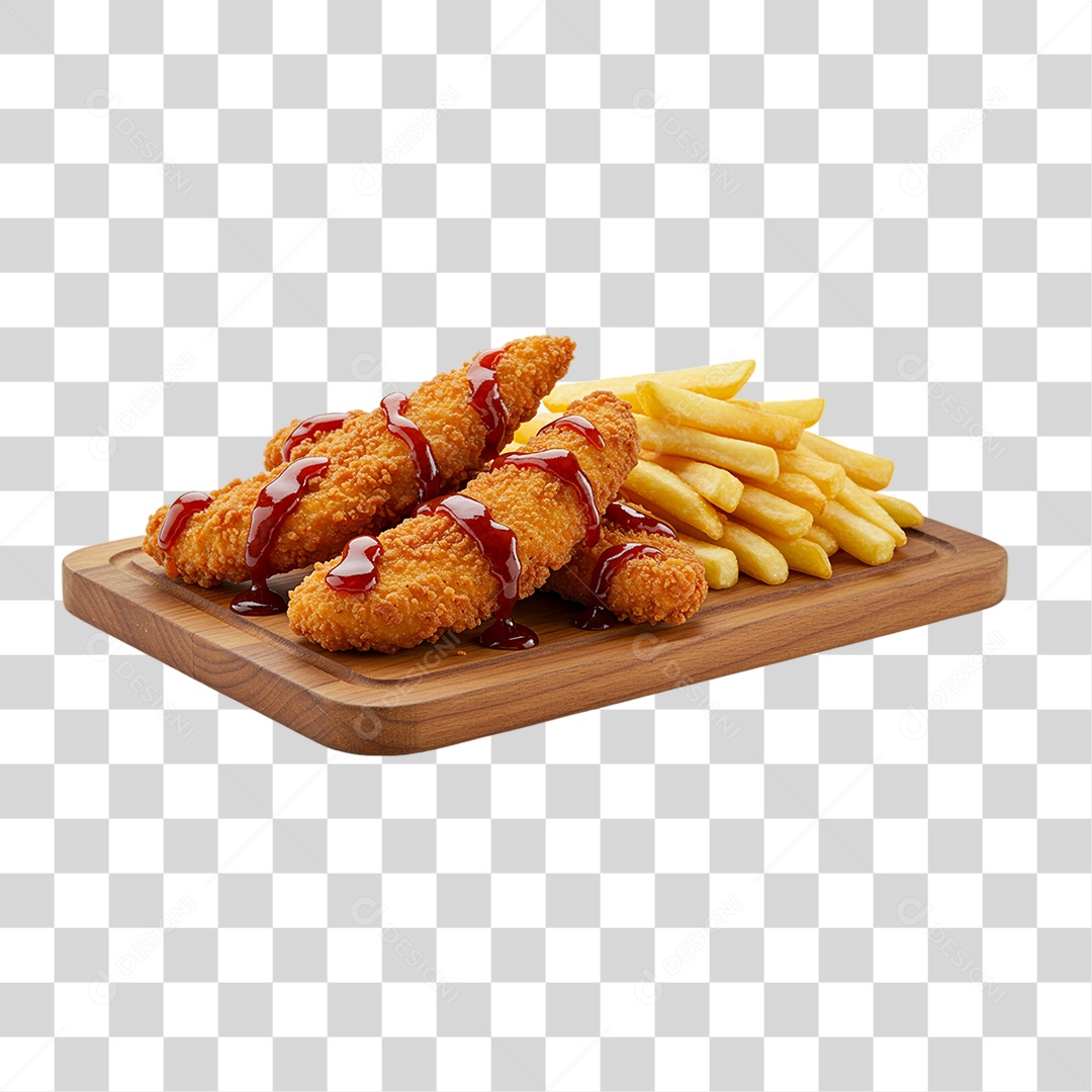Porção de Batatas Fritas Frango PNG Transparente