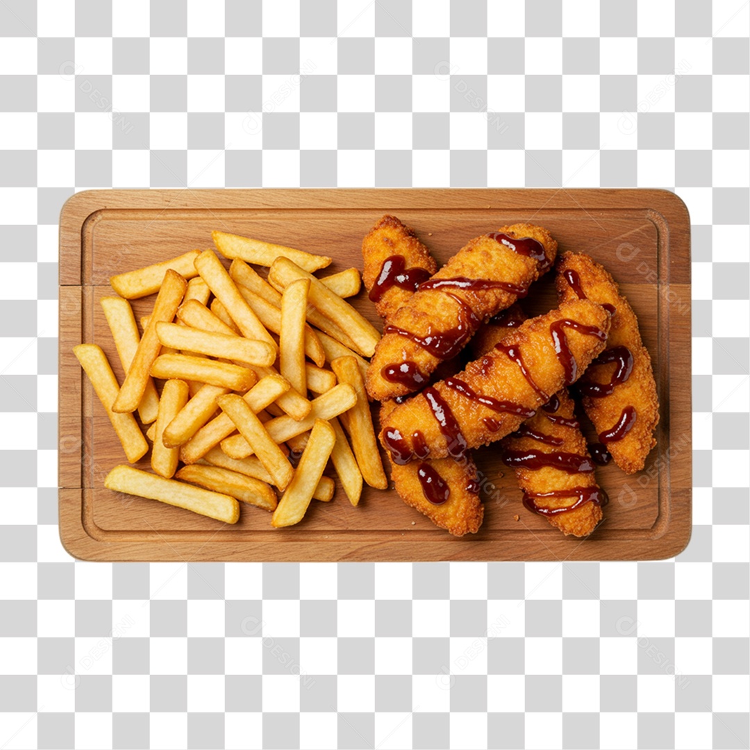 Porção de Batatas Fritas Frango PNG Transparente