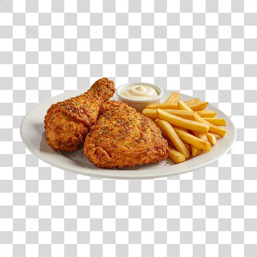 Porção de Batatas Fritas Frango PNG Transparente