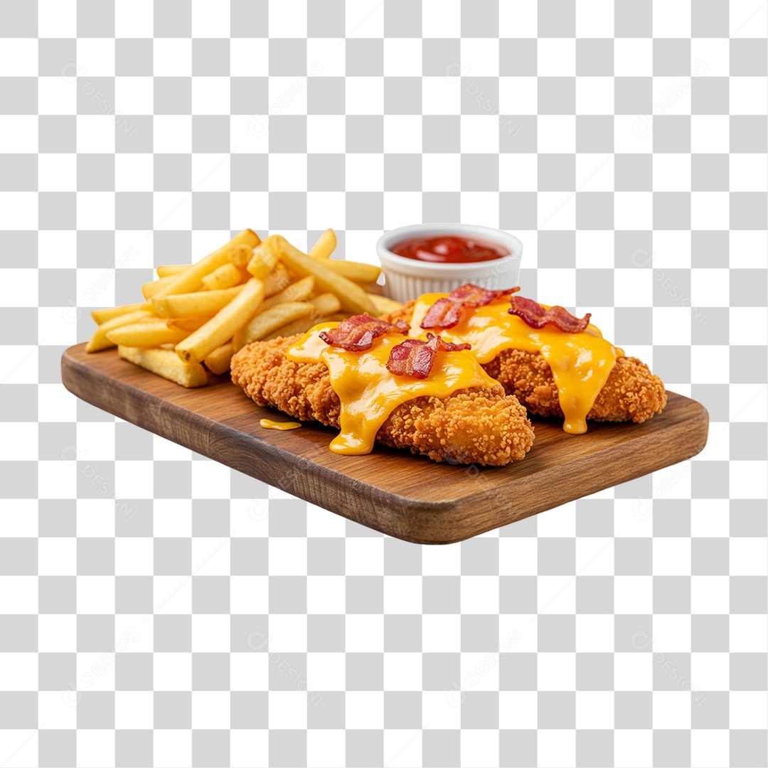 Porção de Batatas Fritas Frango PNG Transparente