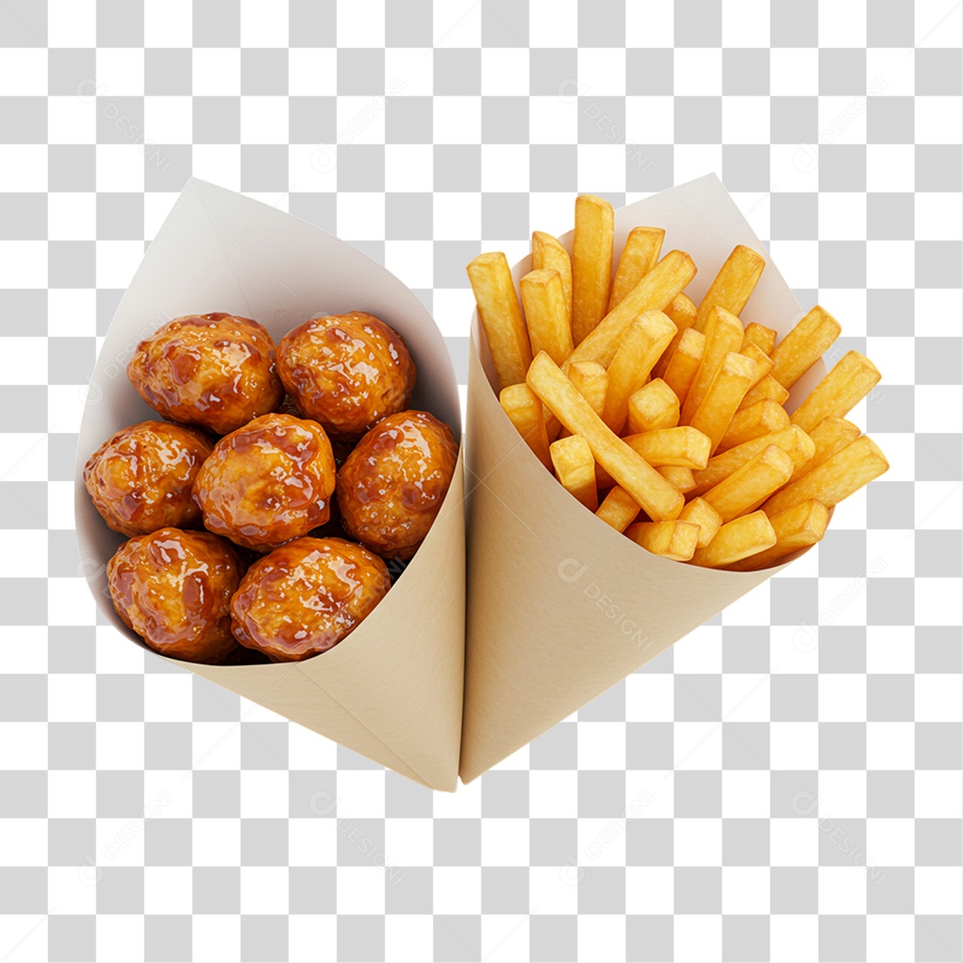 Porção de Batatas Fritas Frango PNG Transparente