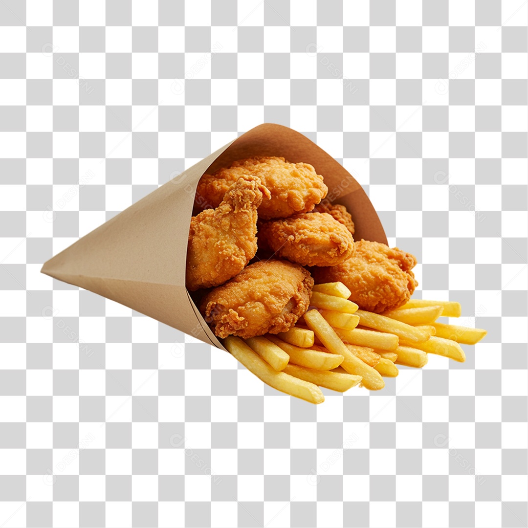 Porção de Batatas Fritas Frango PNG Transparente