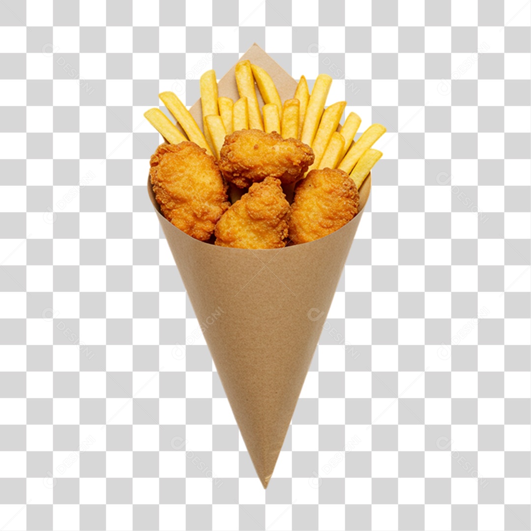 Porção de Batatas Fritas Frango PNG Transparente